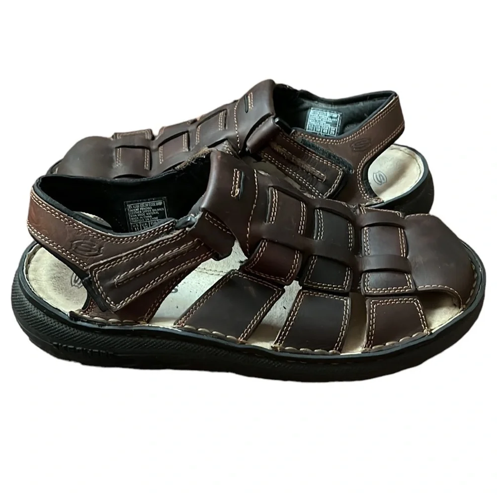 Sketchers Men’s Brown Leather Caged Fisherman Sandals. Sling Back. Sz11